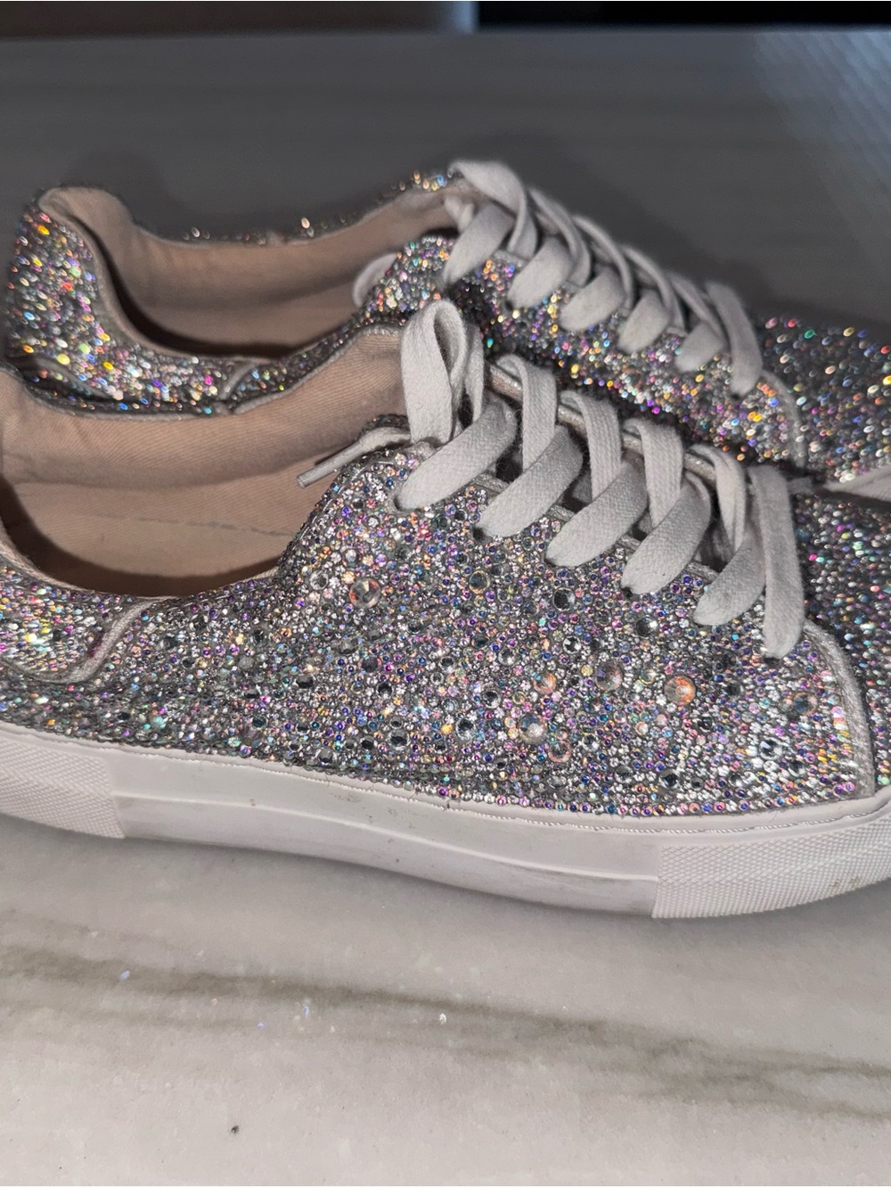 Betsey Johnson Sparkling Silver Glitter Platform Sneakers - Picture 2 of 6